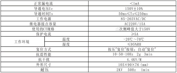 CT過電壓保護器技術參數(shù)