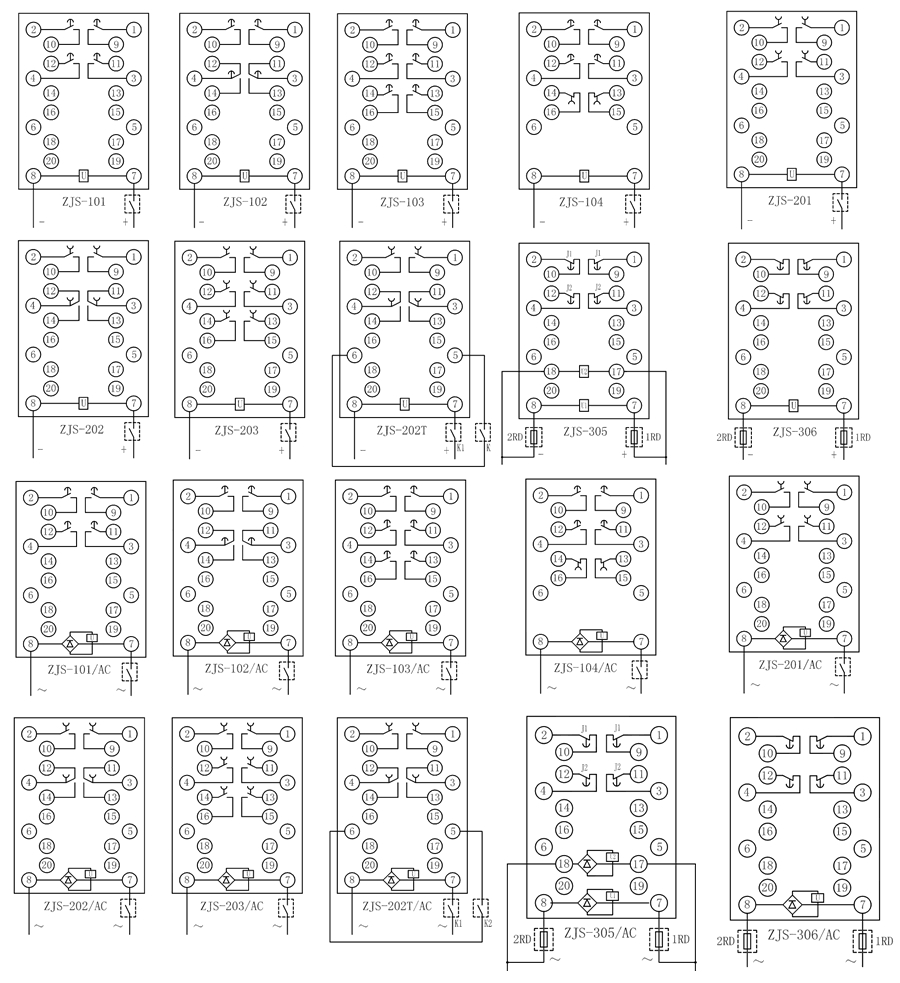 ZJS-103延時(shí)中間繼電器內(nèi)部接線圖