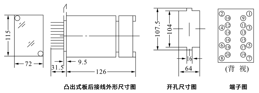 DZL-202X凸出式板后接線安裝尺寸圖